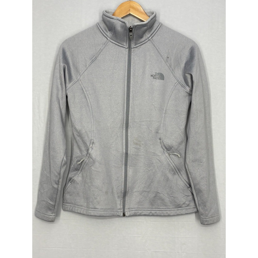 The North Face Agave Fleece Full Zip Jacket Womens Gray Logo Zipper Pockets S
